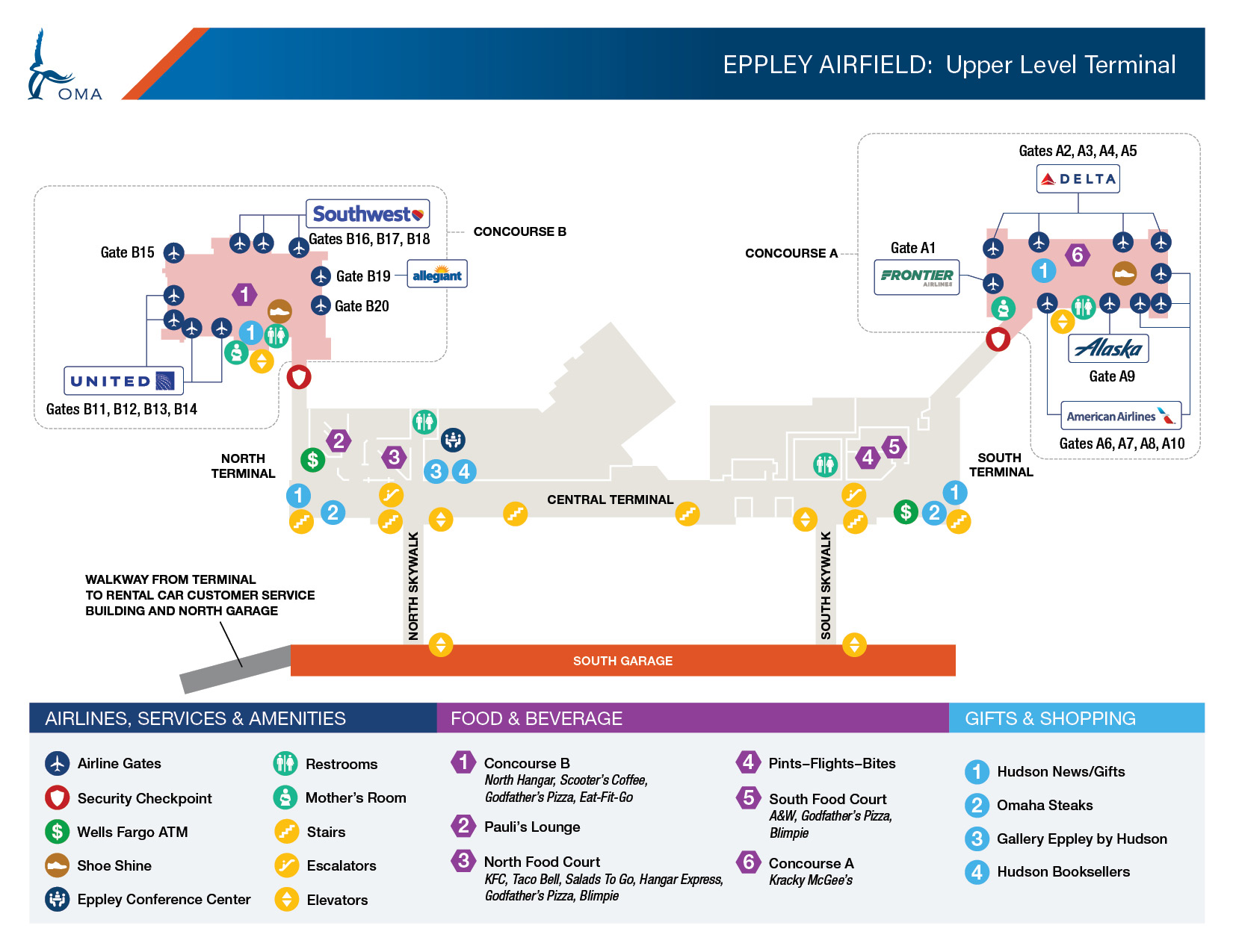 Omaha Eppley Airport Map Upper Level Map | OMA Omaha Eppley Airfield
