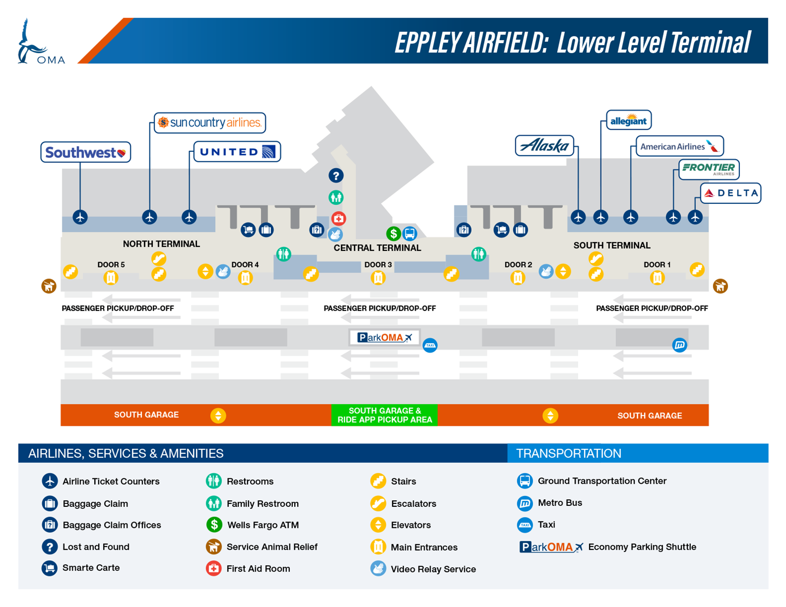 Lower Level Map OMA Omaha Eppley Airfield   Terminal Map Lower Level Header 080323 